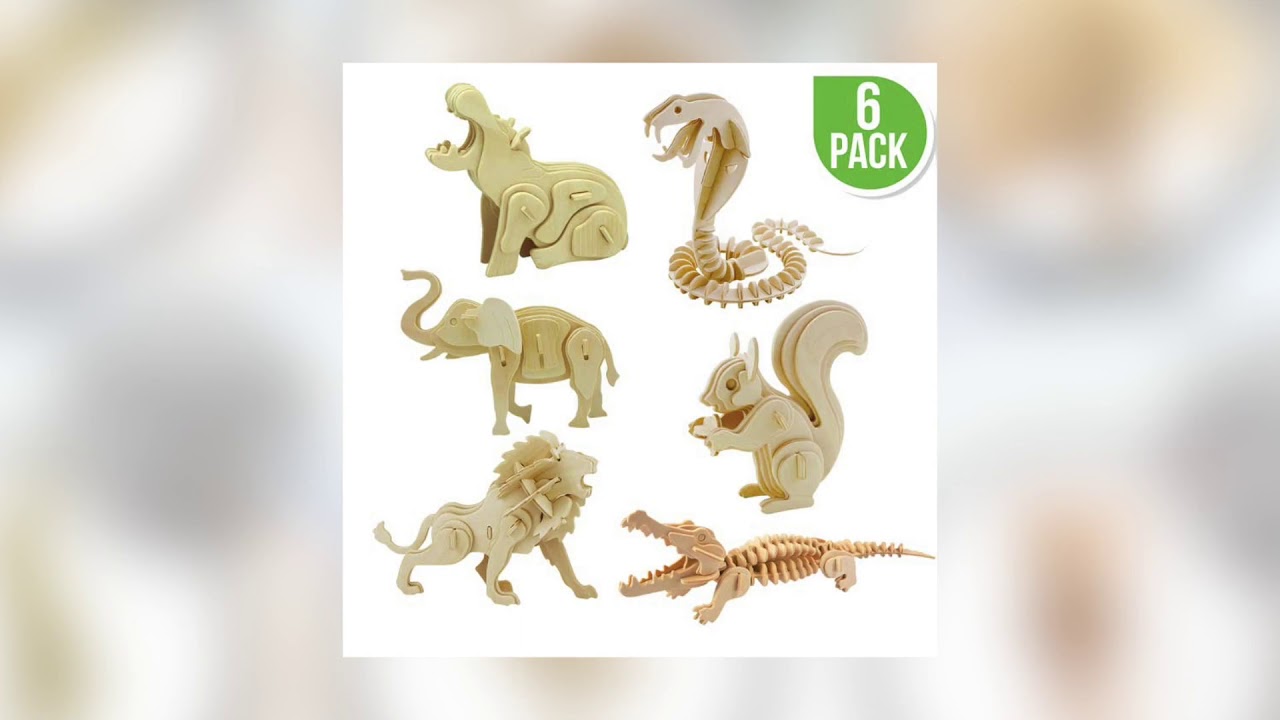 3D Wooden Puzzle Gift Bundle: Wild Animals Squirrel, Elephant