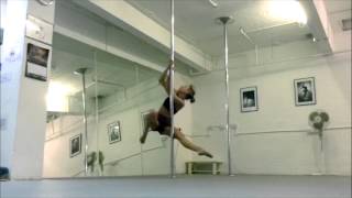 spinning shoulder mount flip sit (advanced, static pole dance trick)