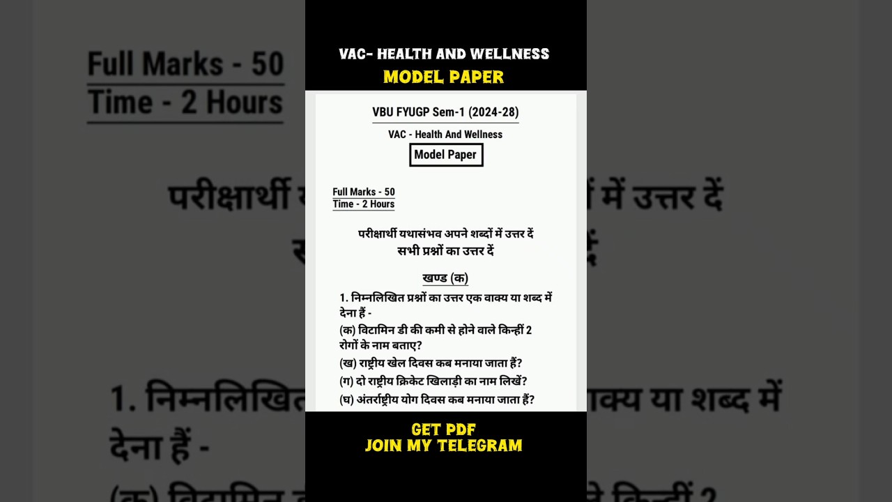 VAC Health and Wellness Model Paper | VBU Hazaribagh FYUGP Semester 1(24-28) | 2025 Exam Preparation