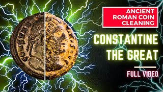 Ancient Roman Coin cleaning. Constantine The Great, raw footage, full video