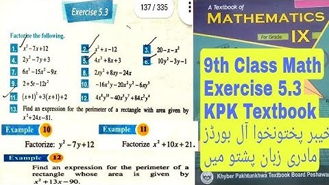 9th Class Maths | Exercise 5.3 full with Examples in Pashto | KPK textbook