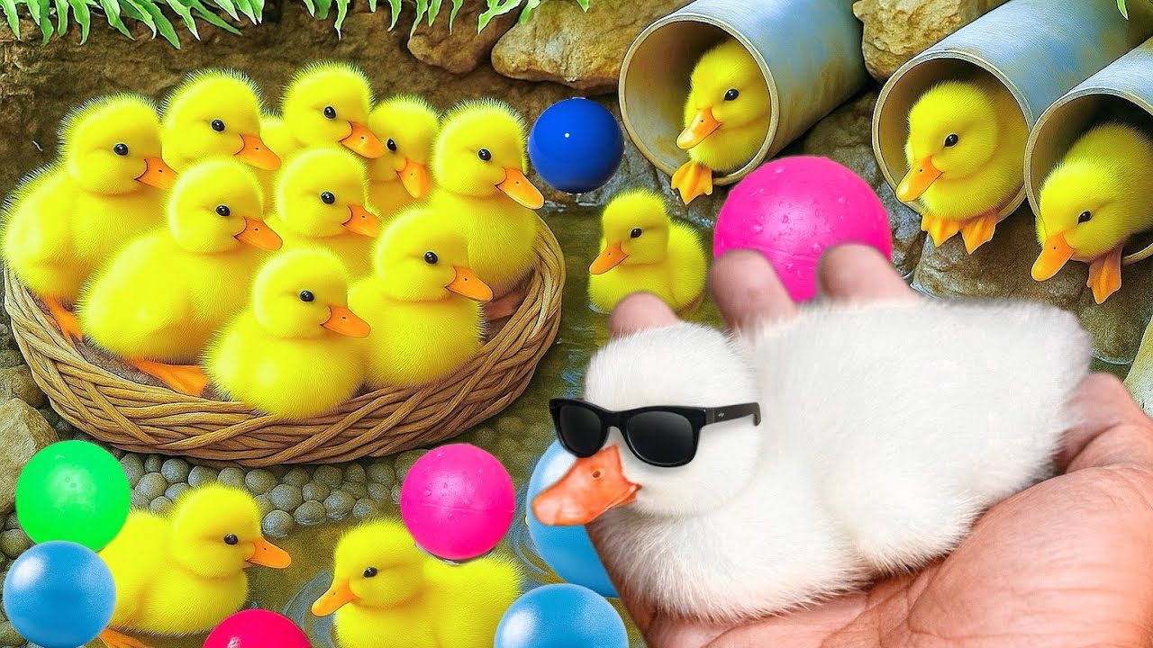 Mencari bebek lucu, Bebek berenang, menangkap bebek angsa, Duck,ikan, dan ayam warna warni.