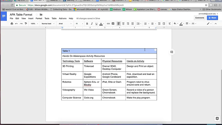 Google Docs APA Table Formating