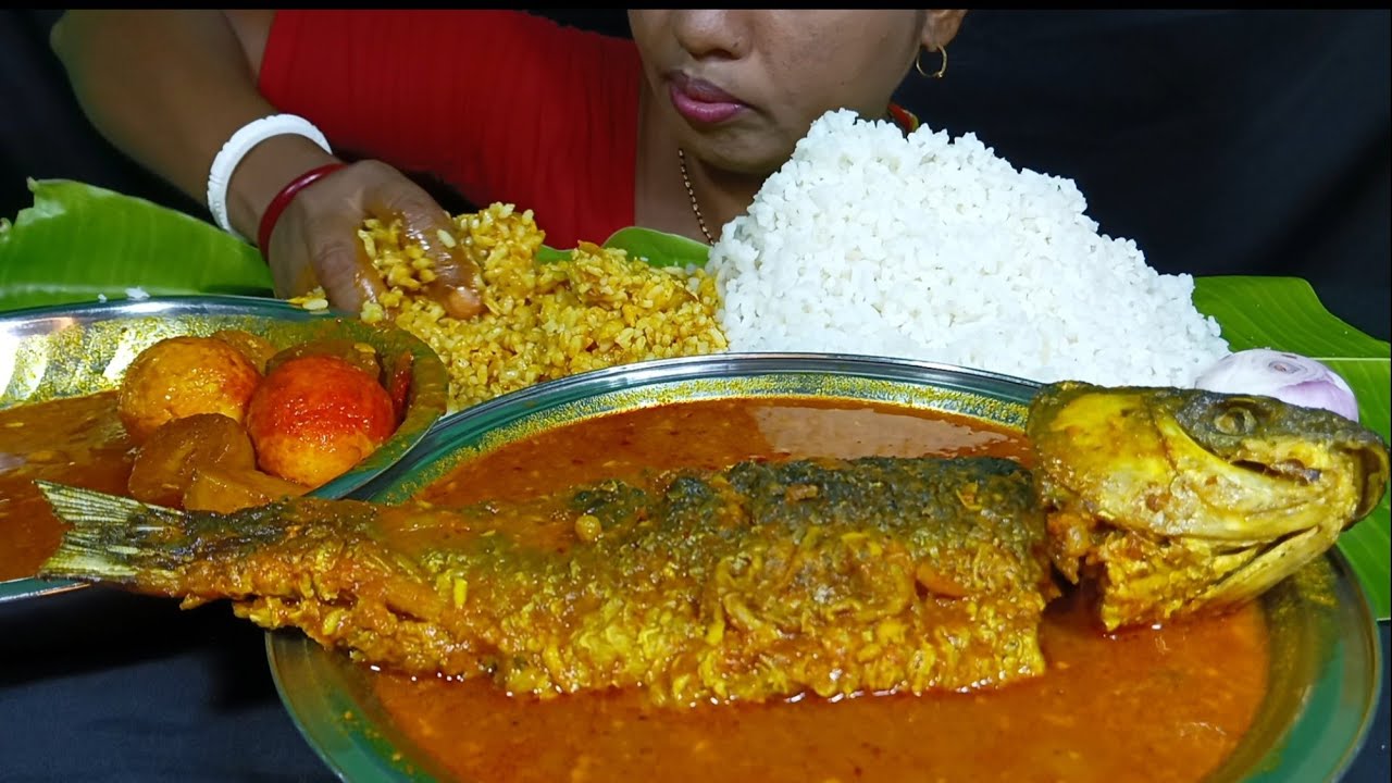 EATING SPICY 🔥🥵 WHOLE FISH CURRY, EGG CURRY WITH RICE, ASMR, MUKBANG, EATING SHOW