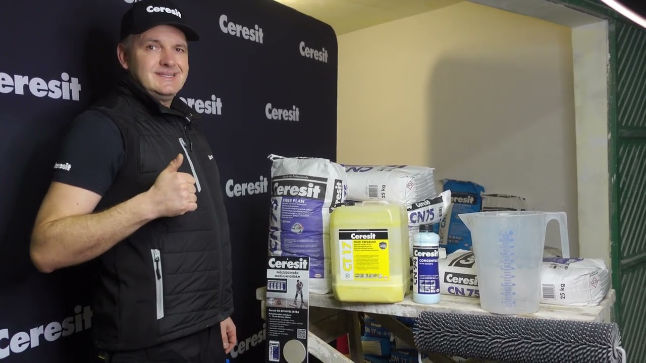 Ceresit pašizlīdzinošo grīdu CN75  Fiberplan praktiskā ieklāšana.