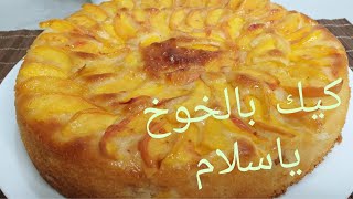 كيكة بالخوخ غي بزوج بيضات سهلة التحضير