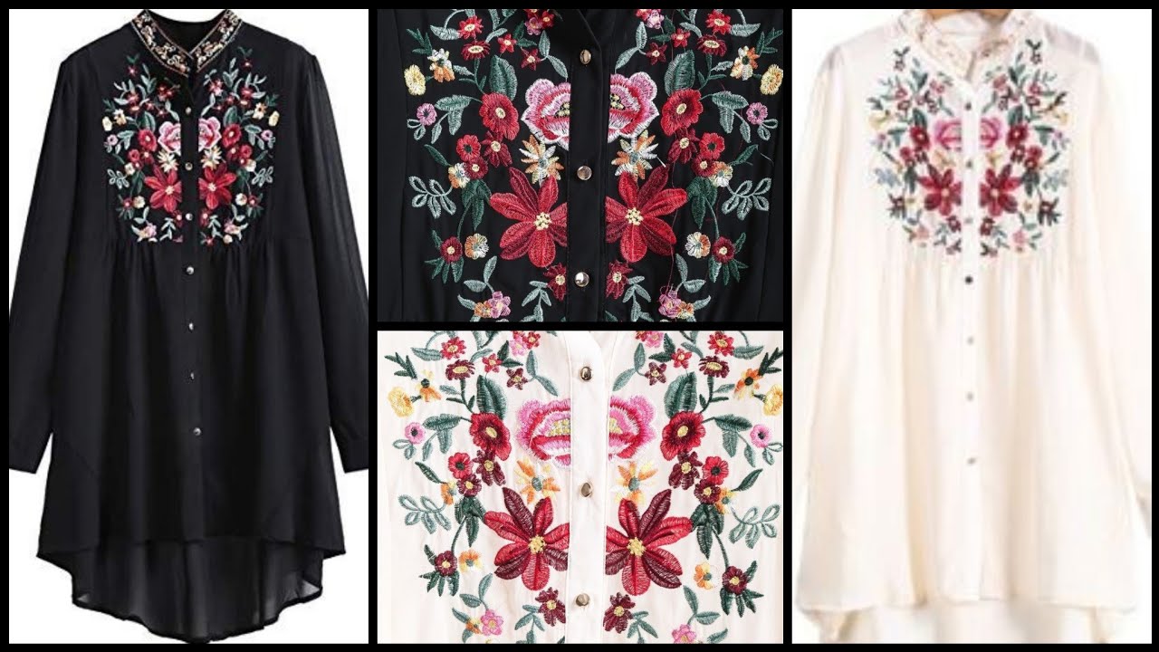 Apricot Floral Up Buttons Embroidered Top Designs/Casual Long Sleeve Flower Top and Shirts Designs