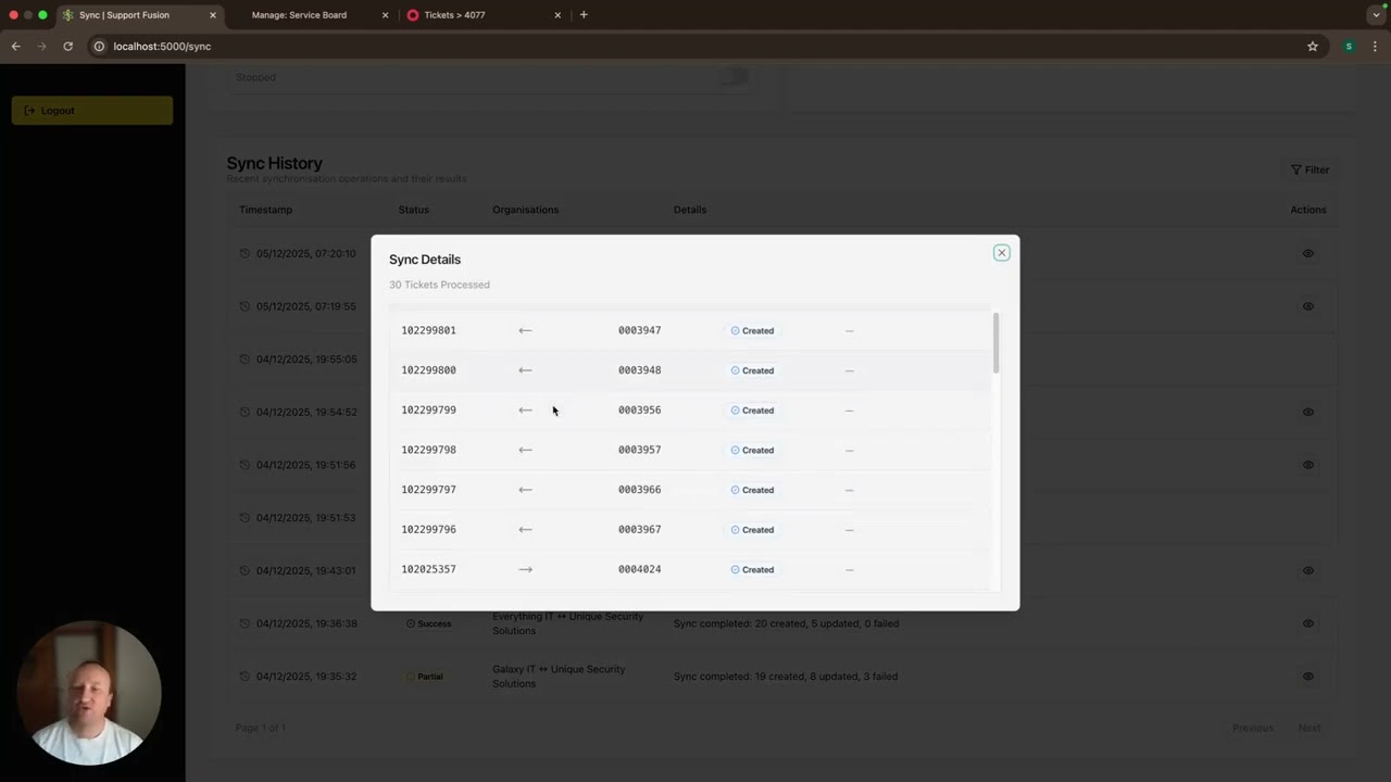 Sync history