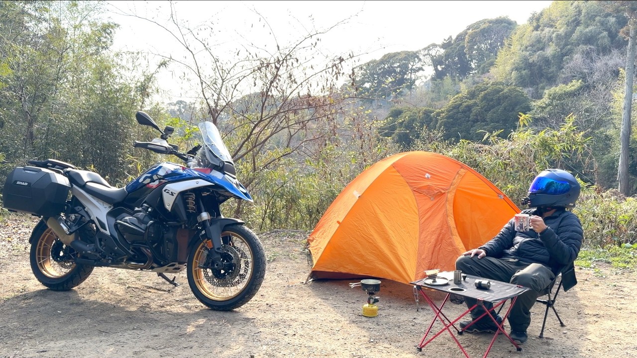 Surrounded by cats and flowers Spring motorcycle camping at the
