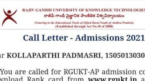 IIIT RGUKT  CALL LETTERS ARE  COMMING