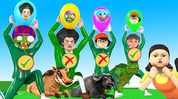 Squid Game (오징어 게임) vs Scary Stranger 3d Trying Choose Right Wild Animals Candy Shape Challenge