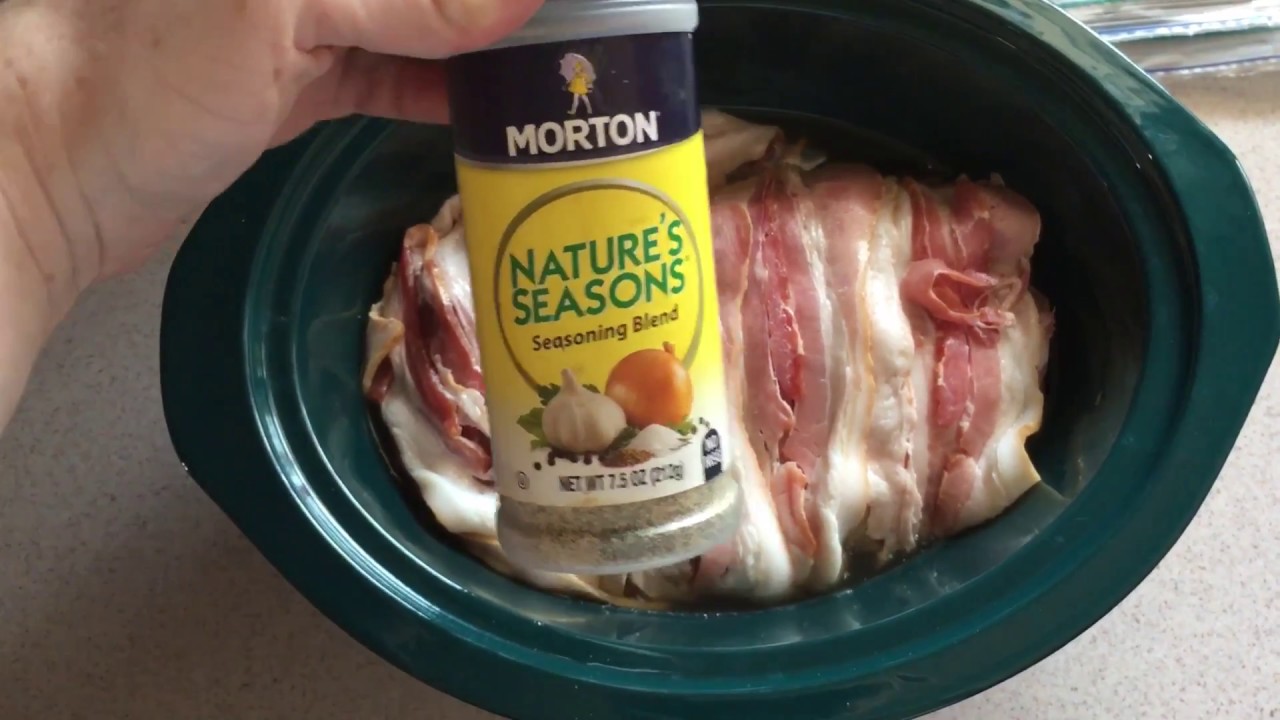 BACON wrapped Pork Loin: A crockpot meal and freezer meals all at once!