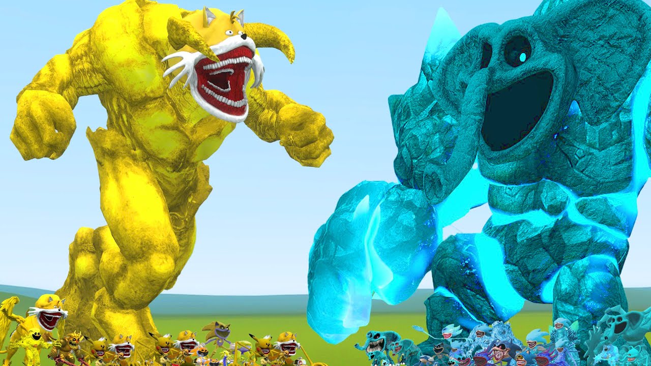 NEW POPPY PLAYTIME TITAN ELEPHANT GOLEM FAMILY VS BARON SHIN TAILS TAPES FAMILY In Garry's Mod ?!!