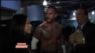 CM Punk complains to AJ Lee and the referee about the missed call during his match