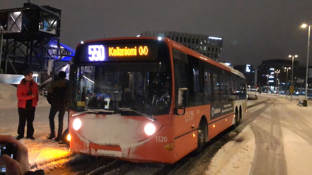 Viimeinen 550-linjan (Jokeri) vuoro Itäkeskuksesta Keilaniemeen 30.12.2023 1.01