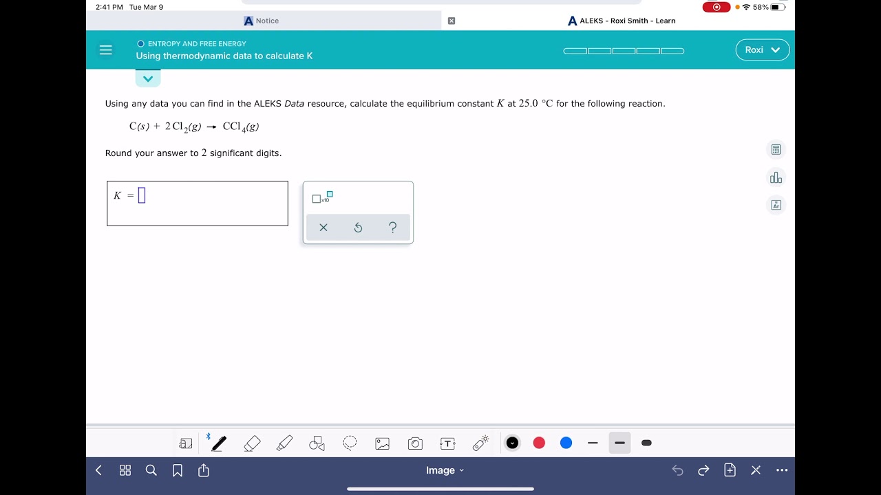 ALEKS: Using thermodynamic data to calculate K