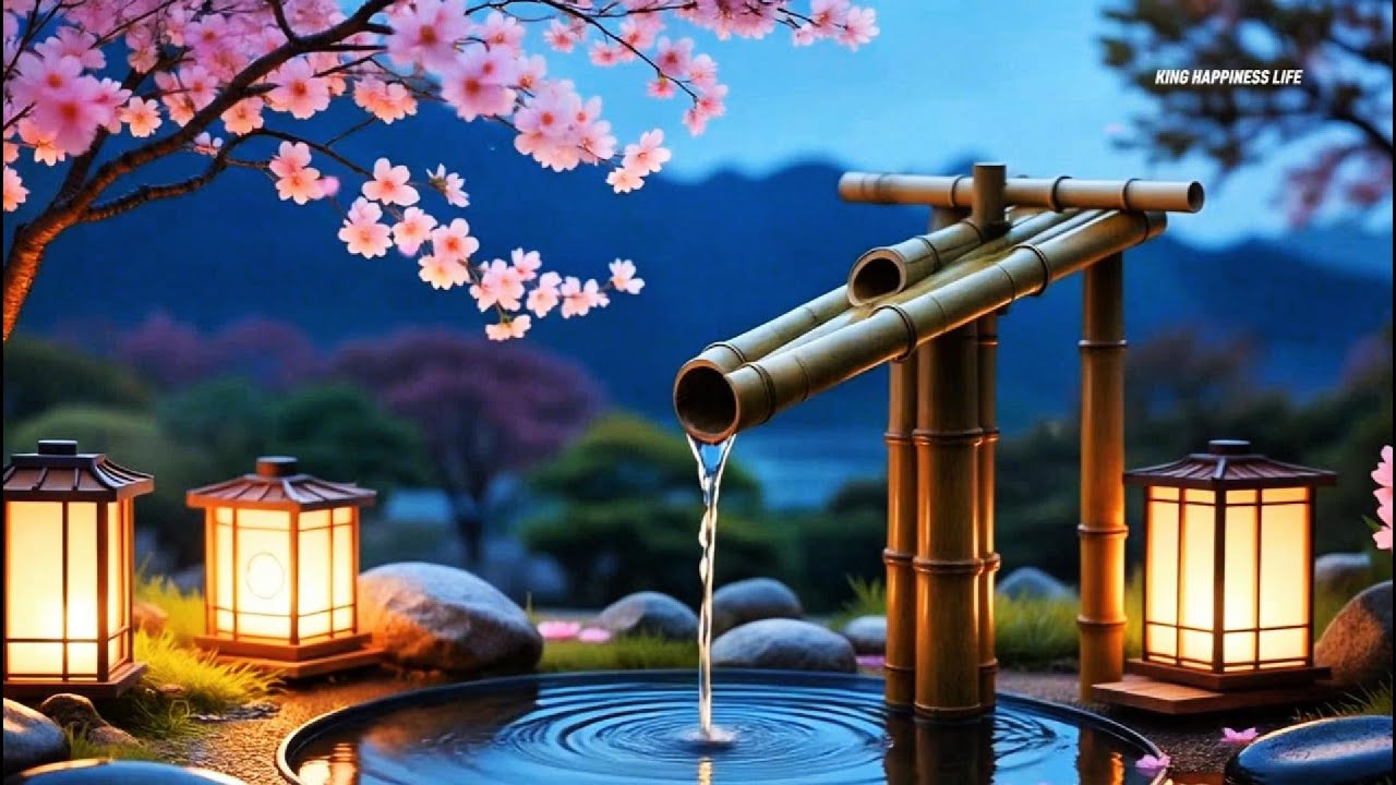 Japanese Zen Garden at Night 🌸 Relaxing Music & Water Sounds for Sleep ...