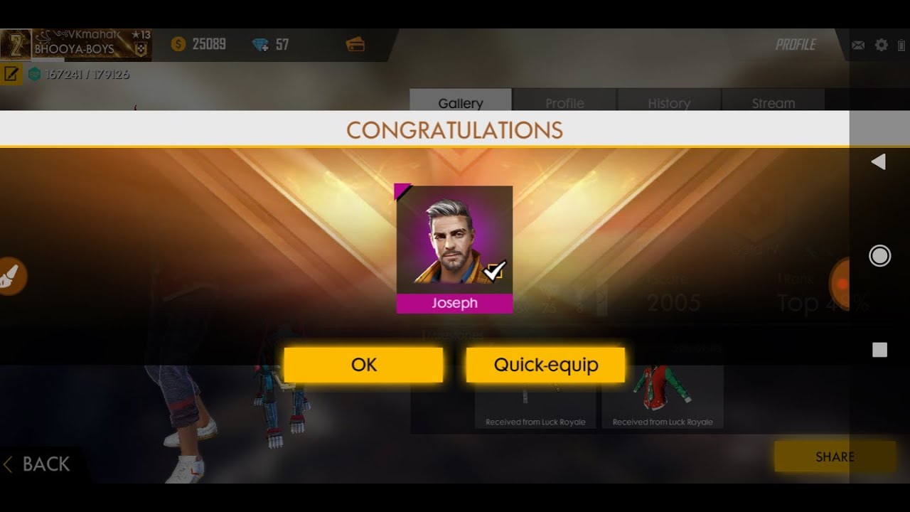 Top up 1 diamond for Joseph charater free / Free fire india Top up 1 diamond for Joseph charater free / Free fire india -