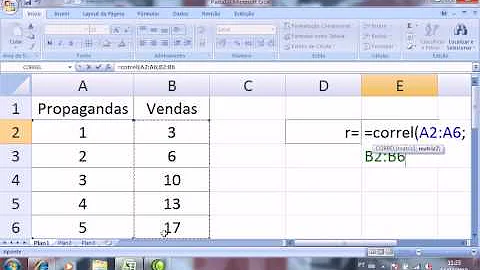 Como calcular o coeficiente de correlação Excel?