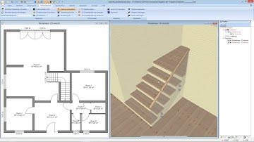 cadvilla® Support - Eingabe einer Treppe mit Geänder, Wand unterhalb der Treppe