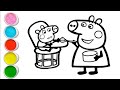 Peppa pig with star draw together, easy drawing, painting and Coloring drawing for kids and toddler