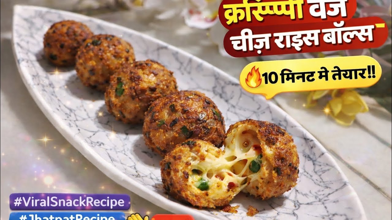 झटपट वेज चीज़ राइस बॉल्स 🧀🍚क्रिस्पी वेज चीज़ राइस बॉल्स – 10 मिनट में तैयार