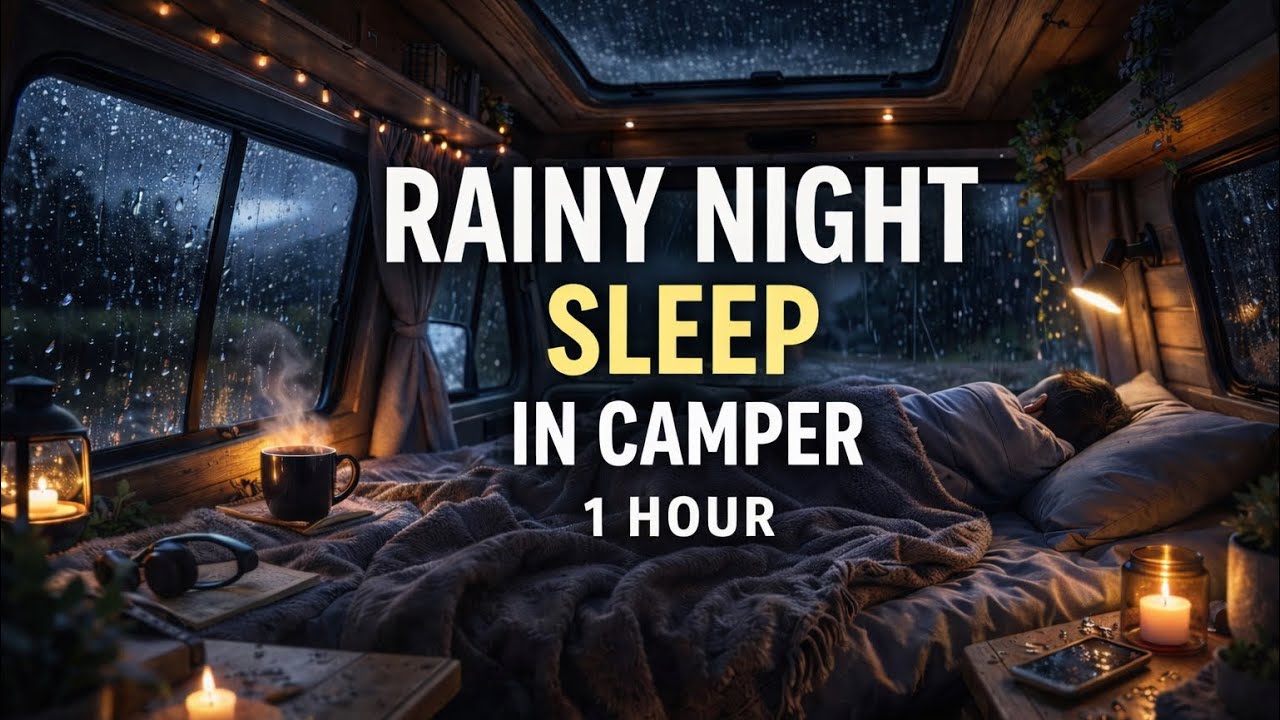 Sleep in a Cozy Camper Van During Heavy Rain & Thunderstorm ⛈️🚐 | 1 Hour Real Rain Sounds