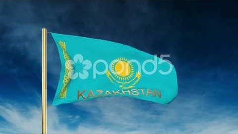 Kazakhstan Flag Slider Style With Title. Waving In The Wind With Cloud
