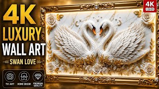 Luxury Swan Wall Art in 4K U Elegant Golden Frame TV Art for Home Decor