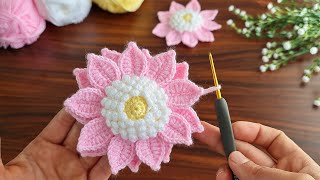 3D⚡💯Wow Amazing 💯👌How to make  beautiful easy crochet flower⚡💯 Super easy crochet rose flower making