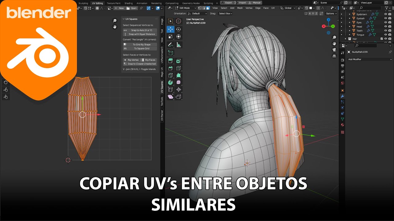 Copiar y pegar Uvs entre geometrías similares en Blender - YouTube