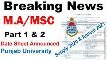 MA/MSC Part 1 & Part 2 Annual 2021 & Supply 2020 Papers Date Sheet Punjab University Announced