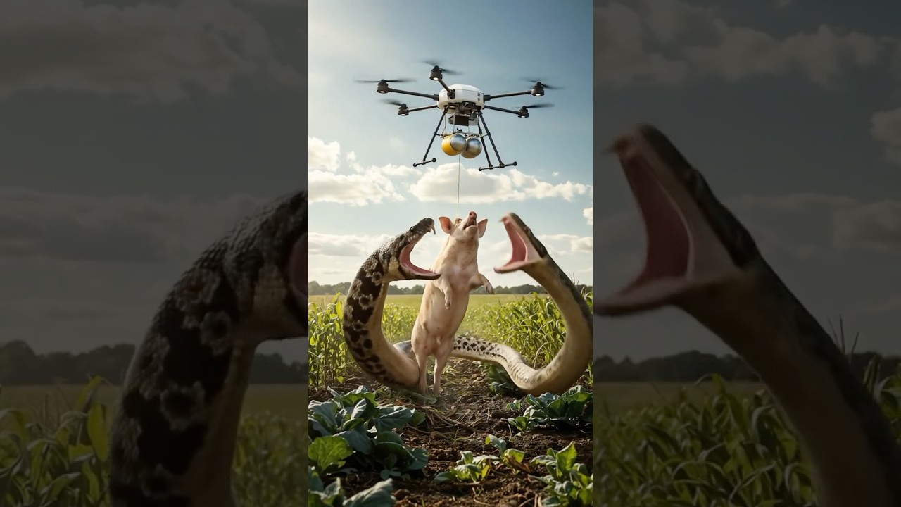 Drone Rescues a Pig from Snake ! 