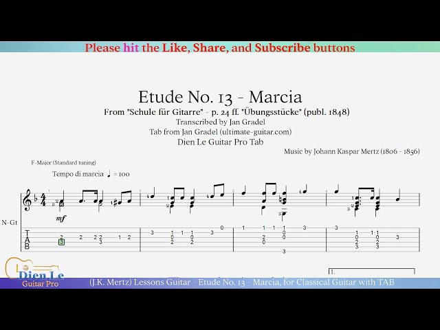 J.K. Mertz) Lessons Guitar - Etude No. 13 - Marcia, for Classical