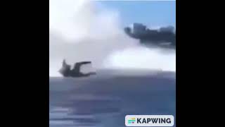 jetski guy gets launched like skipping stone across water