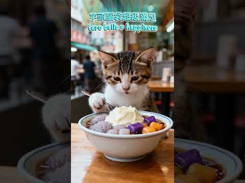 小貓是芋頭腦袋🍠😻Kitten Eats Taro Balls Happiness子猫がタローボールが最強한국어아기 고양이가 대만 두화를 냠냠! 타로페이스트와 타로볼 가득 #shorts