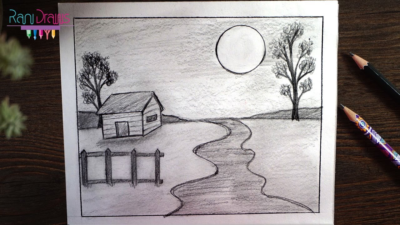 How to draw an EASY PENCIL LANDSCAPE - step by step - thptnganamst.edu.vn