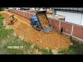 Special Skills Construction Mini Bulldozer And Dump Truck Pour Soil Fence  Dozer Pushing Dirt