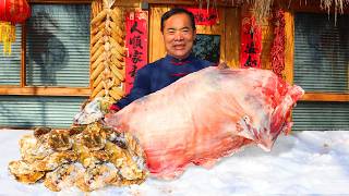 Iced Huge Lamb Chops with Oysters! Cooked in Big Pot, Best Winter Meal! | Uncle Rural Gourmet