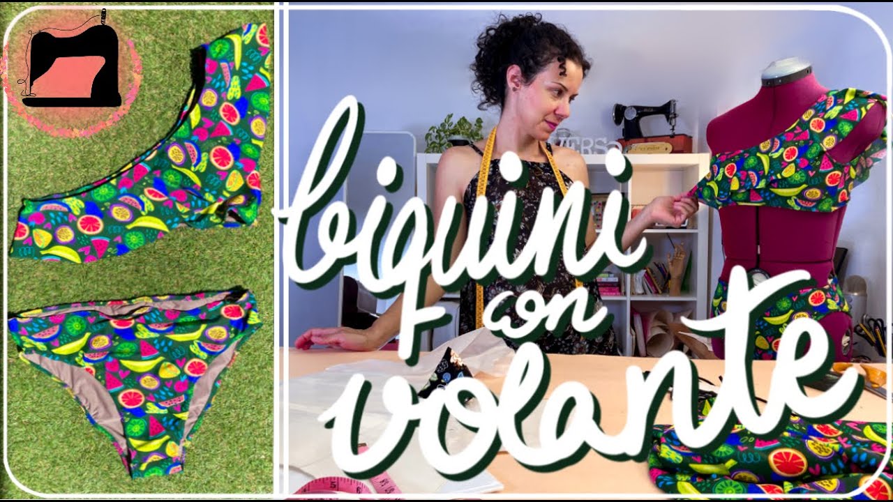 Baño de moda: Cose tu propio biquini asimétrico con volante.