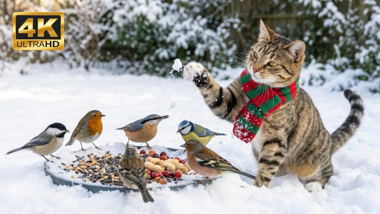 Cat TV for Cats to Watch ❄️ Winter Bird TV for Cats in 4K Ultra HD | 8 Hours No Ad Interruptions