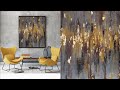 Easy Acrylic Abstract  Gold leaf painting using 4 colors |Grey | yellow |black | brown