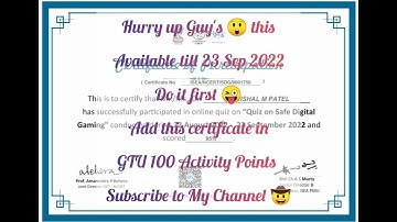 Easily complete GTU 100 Points | Safe Digital Gaming Quiz | How complete 100 Point GTU? | Till 24/10