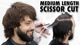 How to cut Medium / Long Men's hair with Scissors / Shears ✂️