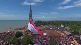 VIDEO DRONE   Bendera Merah Putih 1000 Meter Persegi Berkibar Di Pantai Corong