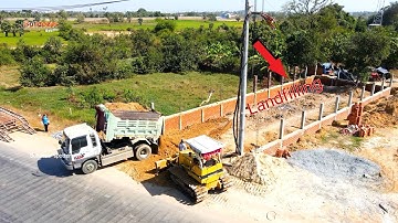 DUMP TRUCK Unloading soil New project Landfilling And Technique Operator Bulldozer Working push