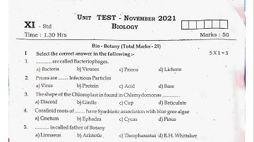 11th Biology Unit Test Question Paper November 2021 Thiruvannamalai District | 11th Biology Question