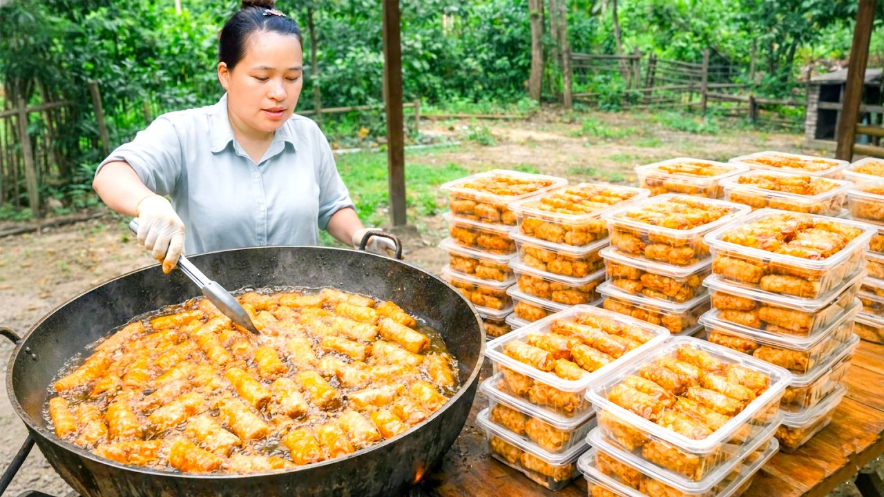 Crispy Recipe: How to Make Giant Spring Rolls and Sell them at the Market - Easy Homemade Cooking