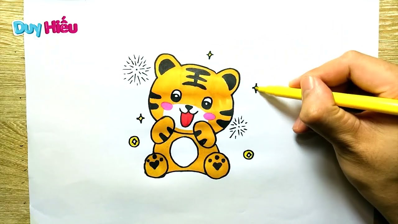 Tutorial cách vẽ draw cute tiger bằng bút chì và màu nước