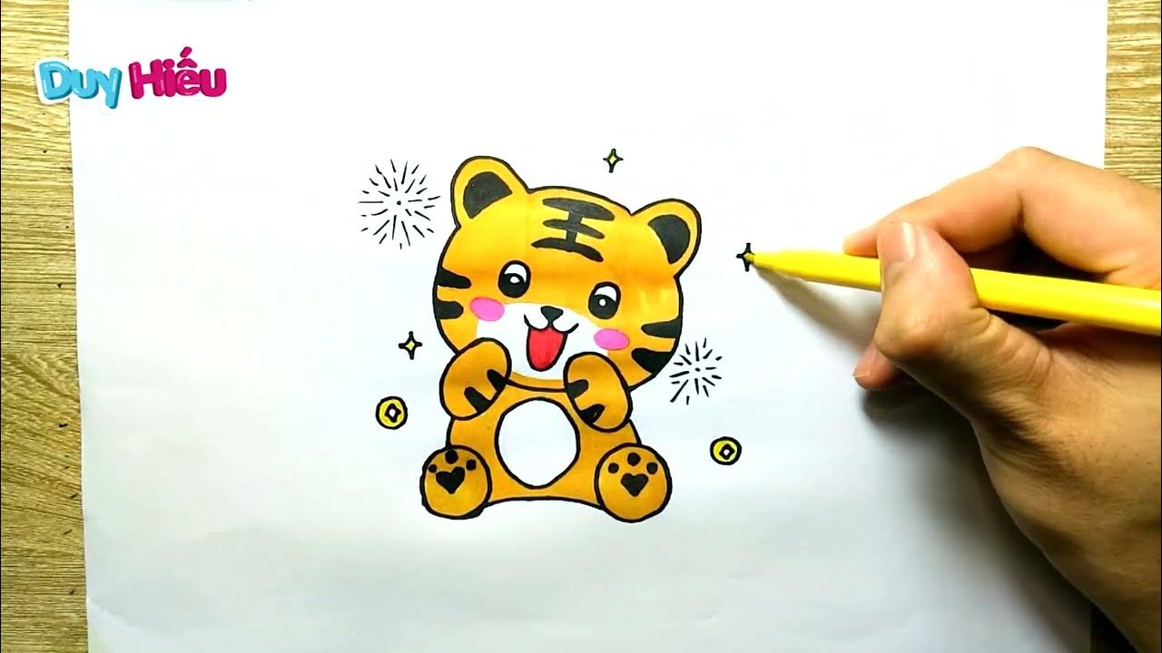 How to draw the cutest tiger | Teaching how to draw a simple tiger ...